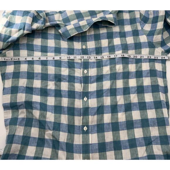 LL Bean Shirt Men Large 100% Linen Windowpane Plaid Button Down Blue - Picture 9 of 11